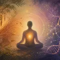 Meditující postava mezi přírodními motivy a strukturami DNA a neuronových sítí